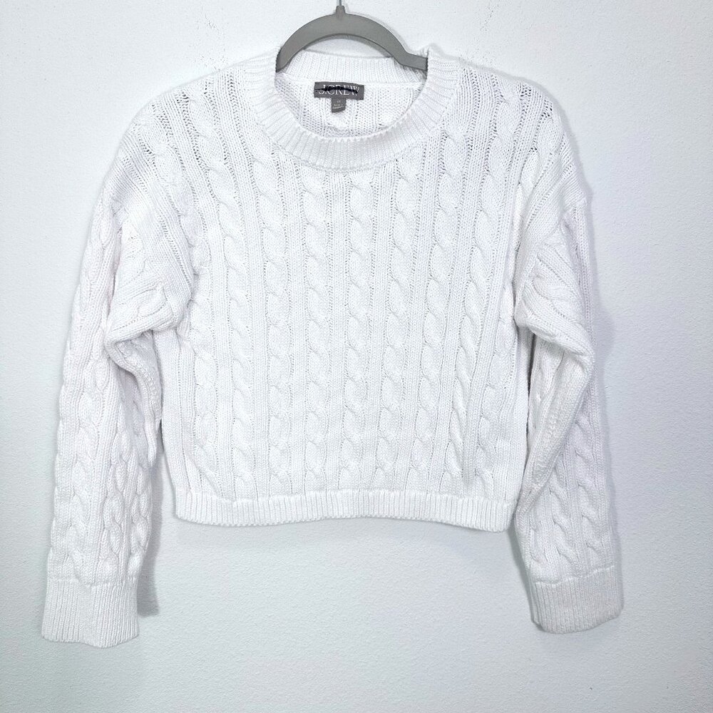 J. Crew Crisp White Cable-knit cropped sweater Nautical Preppy Classic NWOT